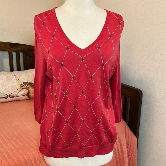 Brooks Brothers Red Argyle silk blend sweater Womens size Large - Picture 2 of 12